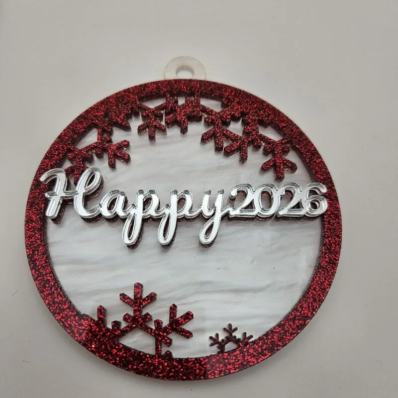 Festive three-layer New Year ornament with HAPPY2026 text and decorative elements